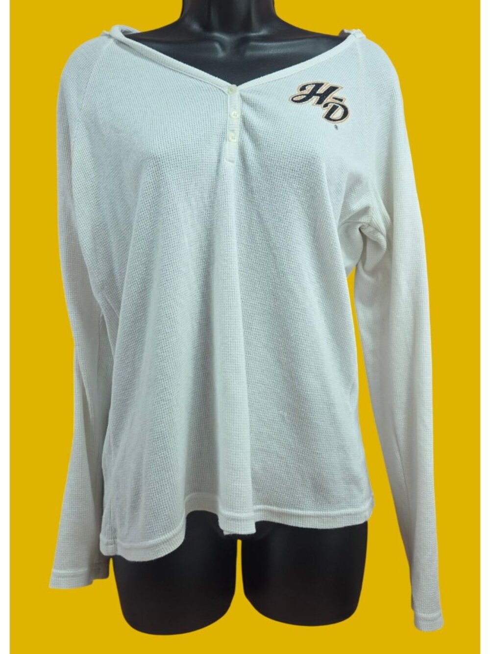 Harley Davidson Womens Waffle Knit Henley Hoodie Medium